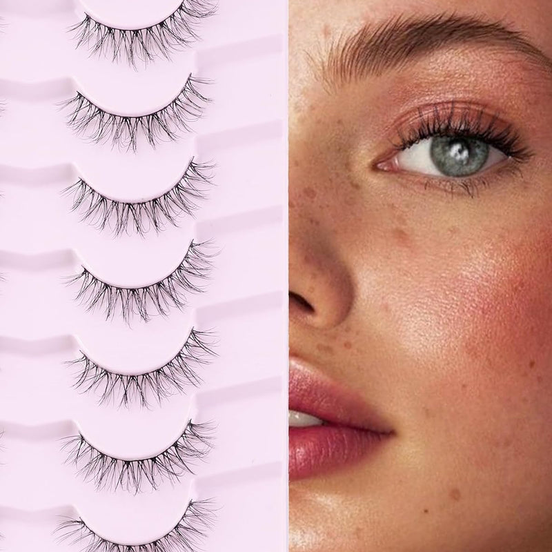 Onlyall False Lashes Cat Eye Strip False Eyelashes Fake Lash Volume Soft Faux Mink Eyelash Wispy Look Fluffy Foxeye Lash 7 Pair 16MM A04