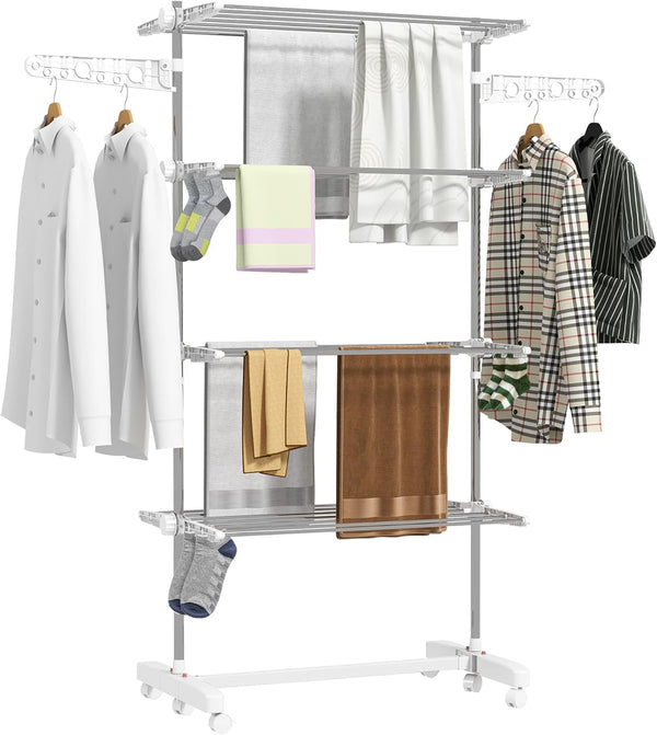 HOMCOM Séchoir à Linge étendoir Pliable Ailes latérales Utilisation intérieure et extérieure 142 x 55 x 172 cm 4 Niveaux
