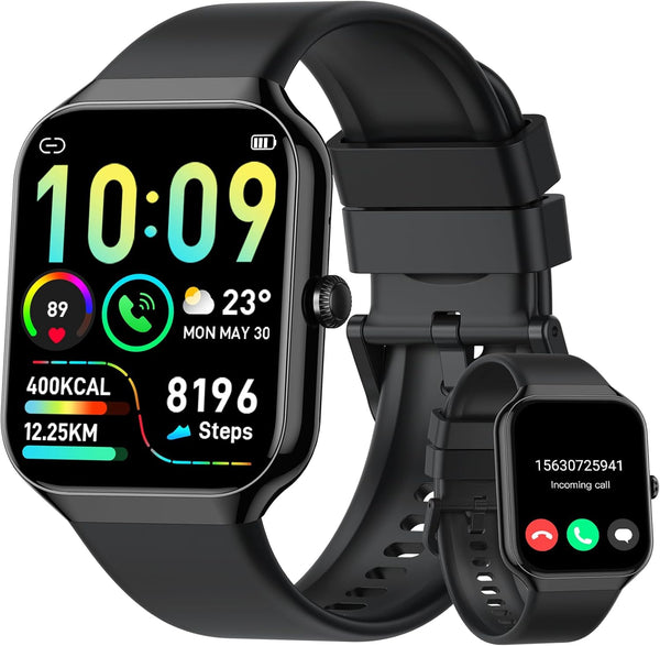 Men's Women's Smart Watch with Bluetooth Calls, 1.96 Inches Smartwatch 113+ Sports Modes IP68 with Sleep Monitor, Smart Watch with Heart Rate Pedometer for Android iOS (Black)
