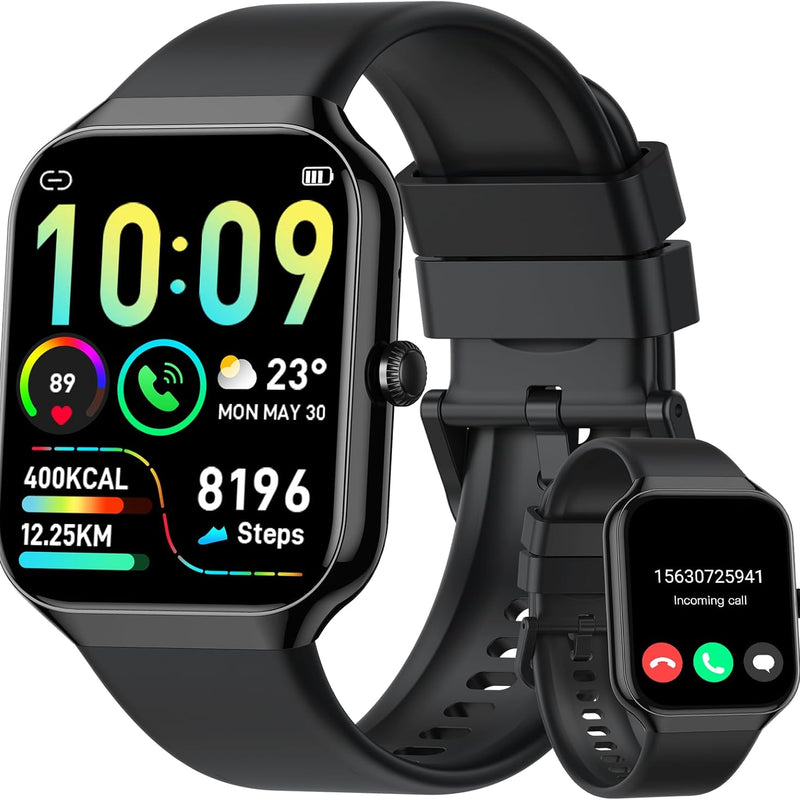 Men's Women's Smart Watch with Bluetooth Calls, 1.96 Inches Smartwatch 113+ Sports Modes IP68 with Sleep Monitor, Smart Watch with Heart Rate Pedometer for Android iOS (Black)