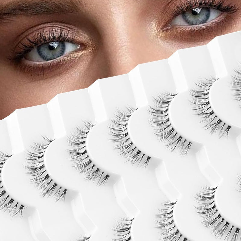 Onlyall False Lashes Cat Eye Strip False Eyelashes Fake Lash Volume Soft Faux Mink Eyelash Wispy Look Fluffy Foxeye Lash 7 Pair 16MM A04