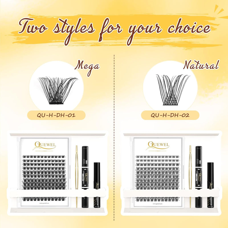 Individual-Lashes 144 Cluster-Lashes QUEWEL DIY Eyelash-Extensions-Kit, Clusters Eyelash Applicator, Cluster Lashes Bond and Seal Super Hold, Clusters Lash Glue Remover Easy to Remove(QU-RR-DH-01)
