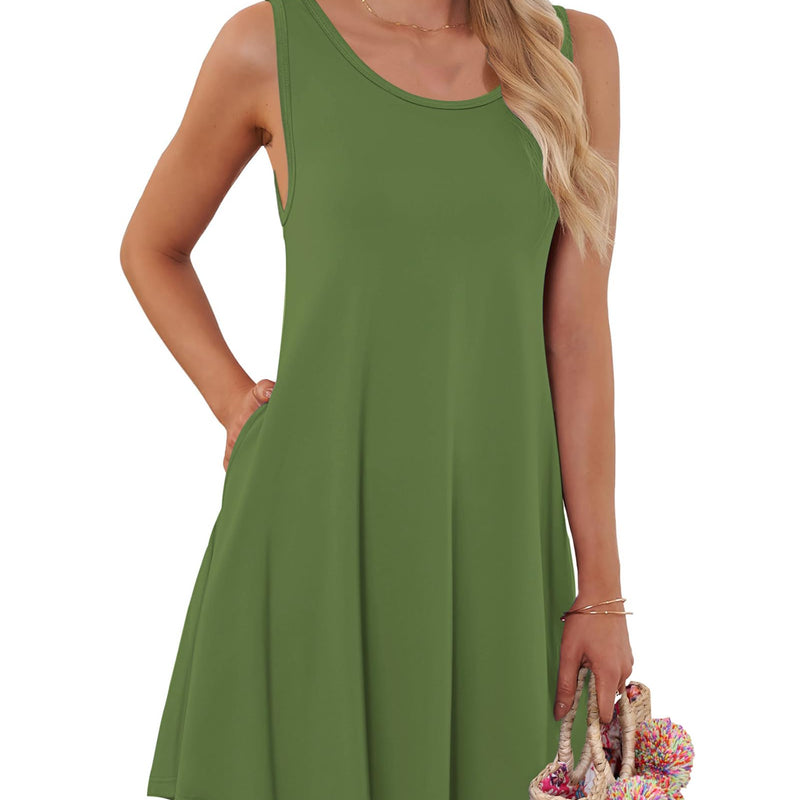 AUSELILY Robes d'été pour Femme Robe plissée sans Manches Décontractée pour Femme avec Poche
