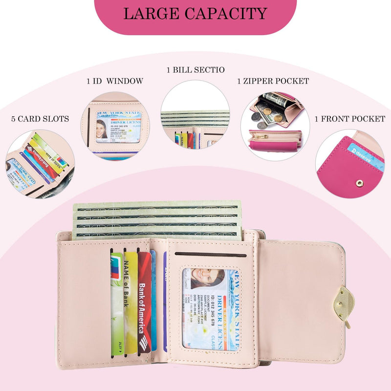 Roulens Women Wallet PU Leather RFID Blocking Coin Purse Leaf Snap Button Wallet