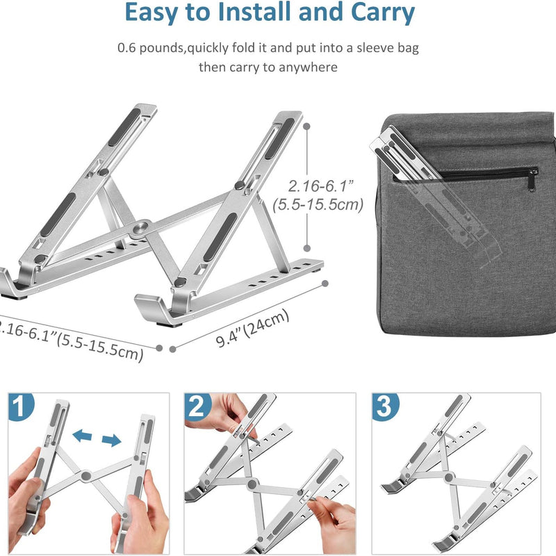 ivoler Support Ordinateur Portable, Support PC Portable Pliable à Surélever 6 Angles Réglable, Antidérapant en Aluminium Ventilé Stand Compatible avec Laptop, Tablet –Argent