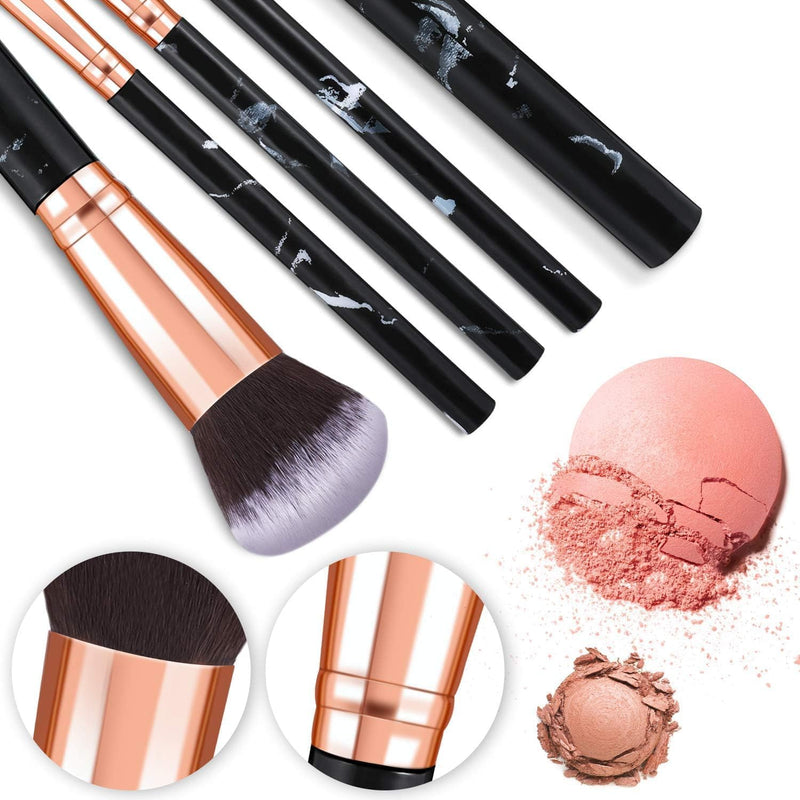 Make Up Start Makers Brushes 10 Pieces Marble Makeup Brush Set Powder Blended Eyeshadow Brush Set for Black Foundation