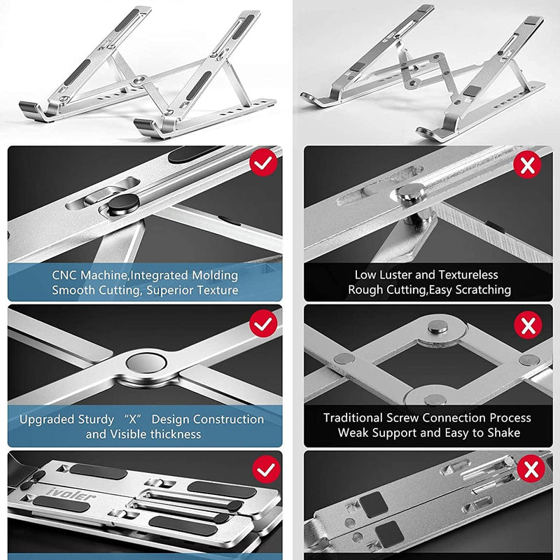 ivoler Support Ordinateur Portable, Support PC Portable Pliable à Surélever 6 Angles Réglable, Antidérapant en Aluminium Ventilé Stand Compatible avec Laptop, Tablet –Argent