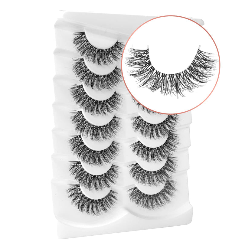 Onlyall False Lashes Cat Eye Strip False Eyelashes Fake Lash Volume Soft Faux Mink Eyelash Wispy Look Fluffy Foxeye Lash 7 Pair 16MM A04