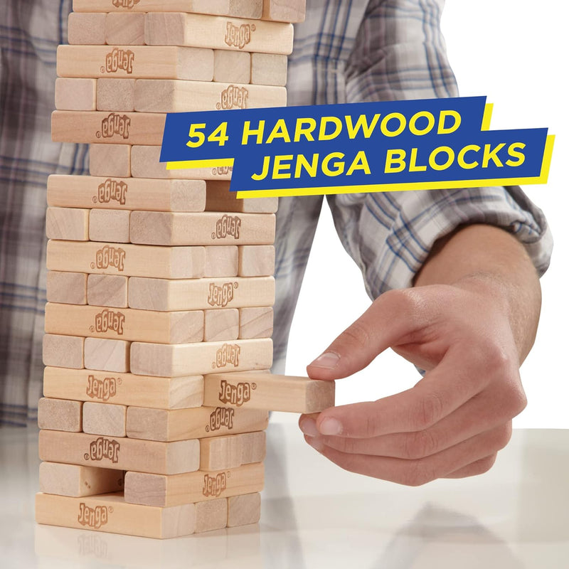 Hasbro Gaming Jenga, Jeu de société en Bois, Jeu de Voyage pour Enfant et familles, Version française, Jeux d'été, Idées Cadeaux d'anniversaire, À partir de 6 Ans