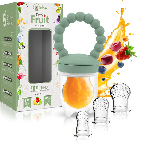 O'doe Mangeoire à fruits pour bébé | Sucette de dentition et tétine pour bébé avec 1 mangeoire et 3 tétons | Sans BPA, mangeoire à fruits de qualité alimentaire pour bébés | Sucette de sevrage (vert)