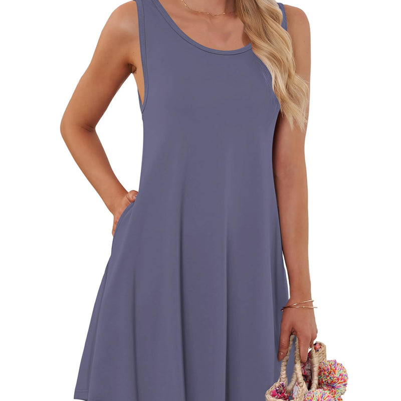AUSELILY Robes d'été pour Femme Robe plissée sans Manches Décontractée pour Femme avec Poche