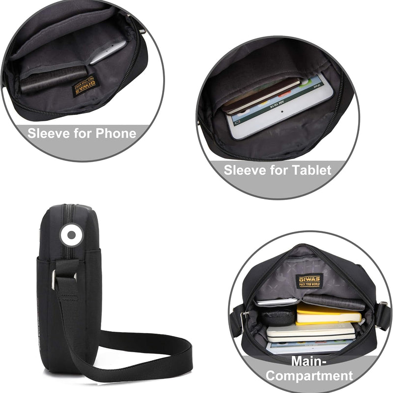 OIWAS Men's Shoulder Bag Small Satchel Pouch Mini Satchel for Leisure Holidays Excursion Walking Hiking, Black, Crossbody