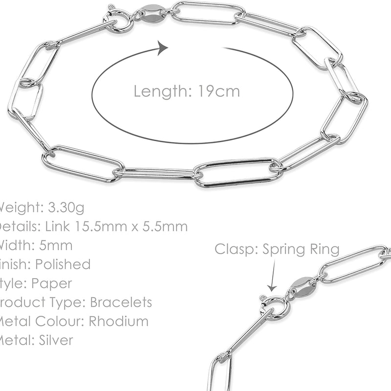 Tuscany Silver Bracelet chaîne en papier pour femme en argent sterling 5 mm 19 cm/7,5