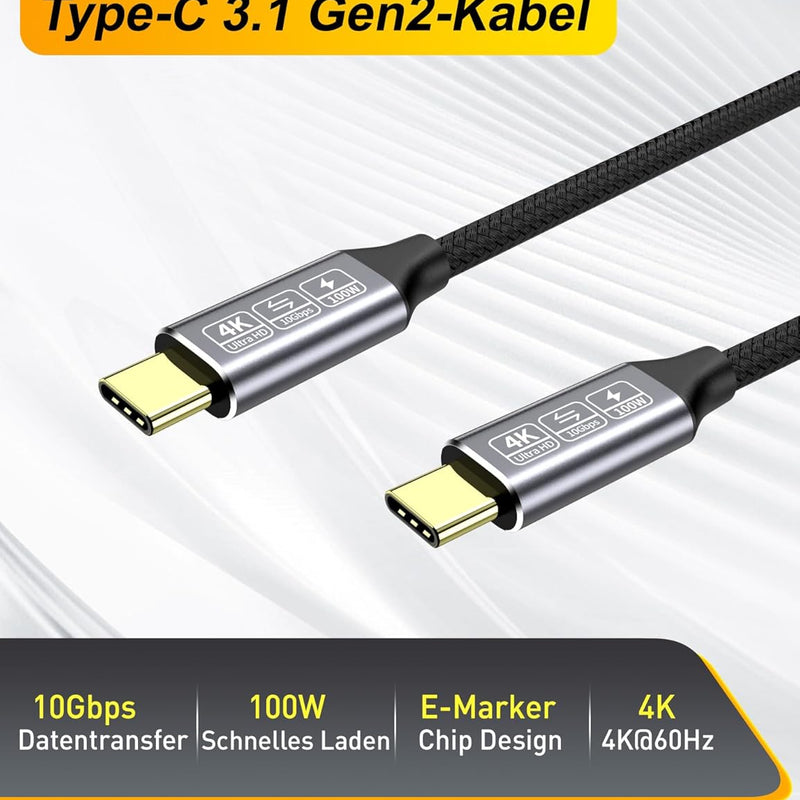 CAKOBLE USB-C to USB-C 3.1 Gen2 Cable 10Gbps Data Transfer, 100W 20V/5A 3.3ft USB Type C PD Fast Charging Cable 4K Video Output Compatible with Thunderbolt 3, MacBook Pro, Galaxy S21 (1M+1M)