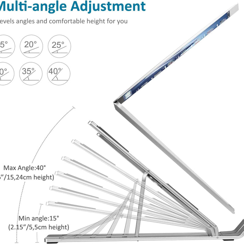 ivoler Support Ordinateur Portable, Support PC Portable Pliable à Surélever 6 Angles Réglable, Antidérapant en Aluminium Ventilé Stand Compatible avec Laptop, Tablet –Argent