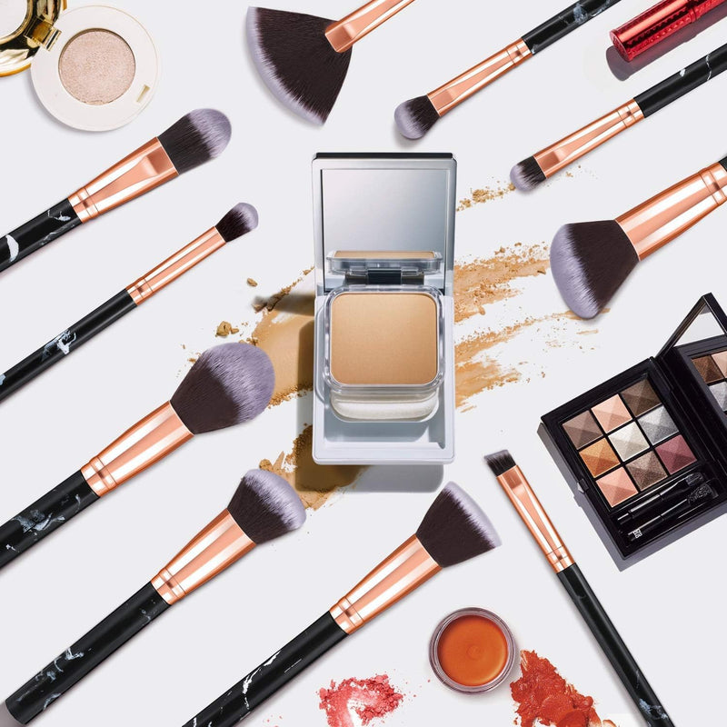 Make Up Start Makers Brushes 10 Pieces Marble Makeup Brush Set Powder Blended Eyeshadow Brush Set for Black Foundation