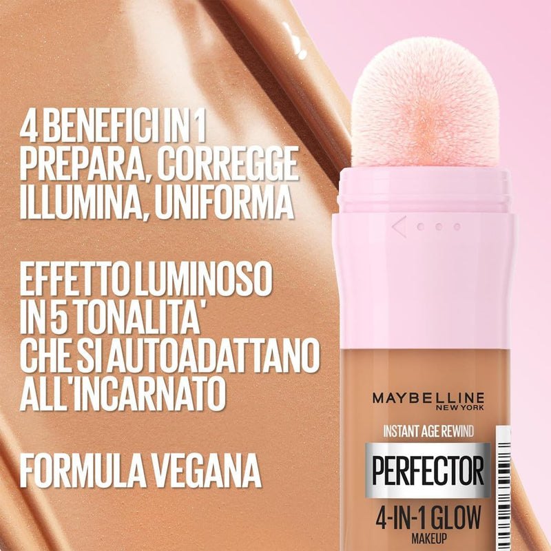 Maybelline New York Instant Perfector 4-in-1 Glow Perfectioning Foundation, Minimizes, Corrects, Evens and Brightens, Glow Finish Without Blemishes, 20 ml, Shade 01 Light