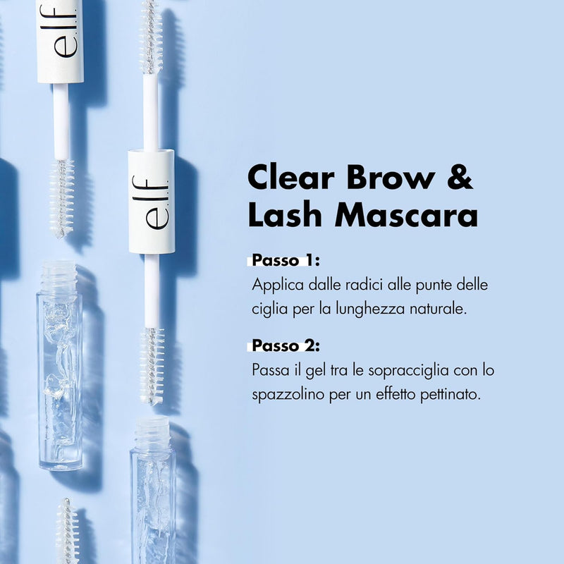 e.l.f. Clear Brow & Lash Mascara, Glossy, Lightweight, Easy to Use, Revitalizes and Gives Brows a Soft, Flexible Hold All Day Long, Compact 2.5 ml, Crystal (Clear)