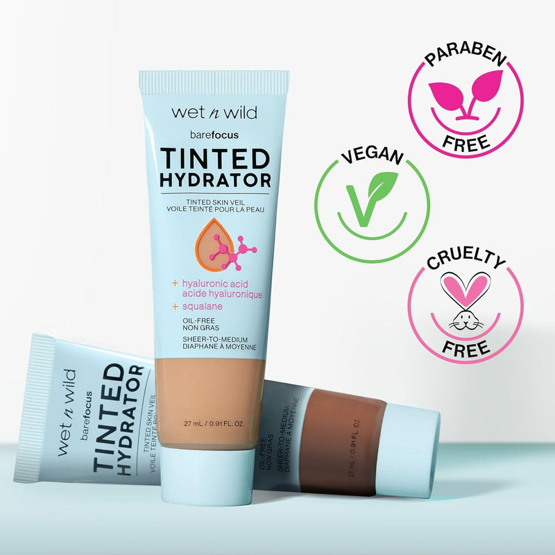 Wet n Wild, Bare Focus Tinted Hydrator, Coloured Moisturizing Face Cream with Hyaluronic Acid and Vegan Squalan, Light Texture, Medium Coverage and Bright Matte Finish, Light Medium