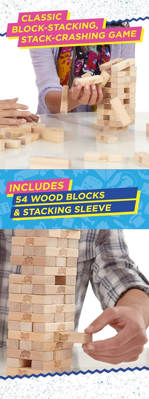 Hasbro Gaming Jenga, Jeu de société en Bois, Jeu de Voyage pour Enfant et familles, Version française, Jeux d'été, Idées Cadeaux d'anniversaire, À partir de 6 Ans