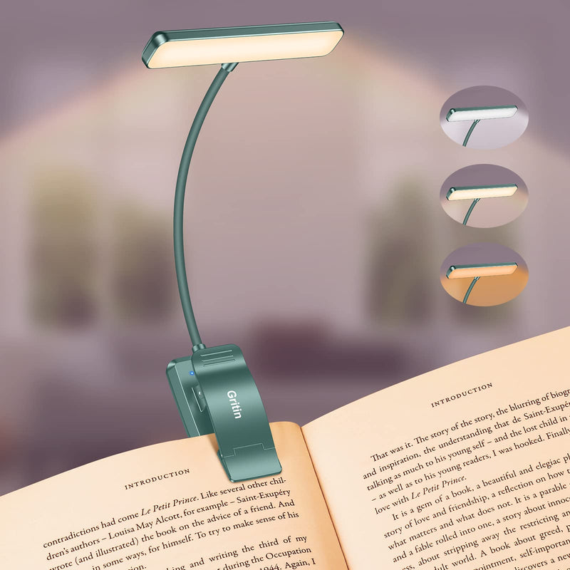 Gritin Lampe de Lecture 19 LED, Liseuse Clip Rechargeable, Protection des Yeux, Gradation en Continu & 3 Couleurs (Ambre/Blanc/Mixte), 360° Cou Flexible, Longue Durée, Portable pour Lire au Lit