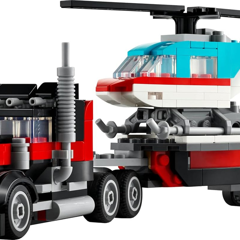 LEGO Creator 3-en-1 Le Camion Remorque avec Hélicoptère, Set de Véhicules avec Jouet d'Hélicoptère et Camion, Avion et Camion-Citerne, Hot Rod et VUS, Cadeau pour Garçons et Filles Dès 7 Ans 31146