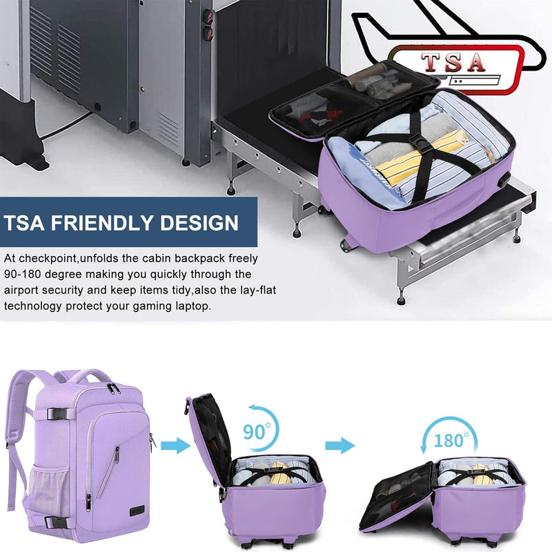 Luggage Cabin Backpack Travel Cabin Airplane Under Seat Hand Luggage Small Travel Bag, Light Purple, Vacation