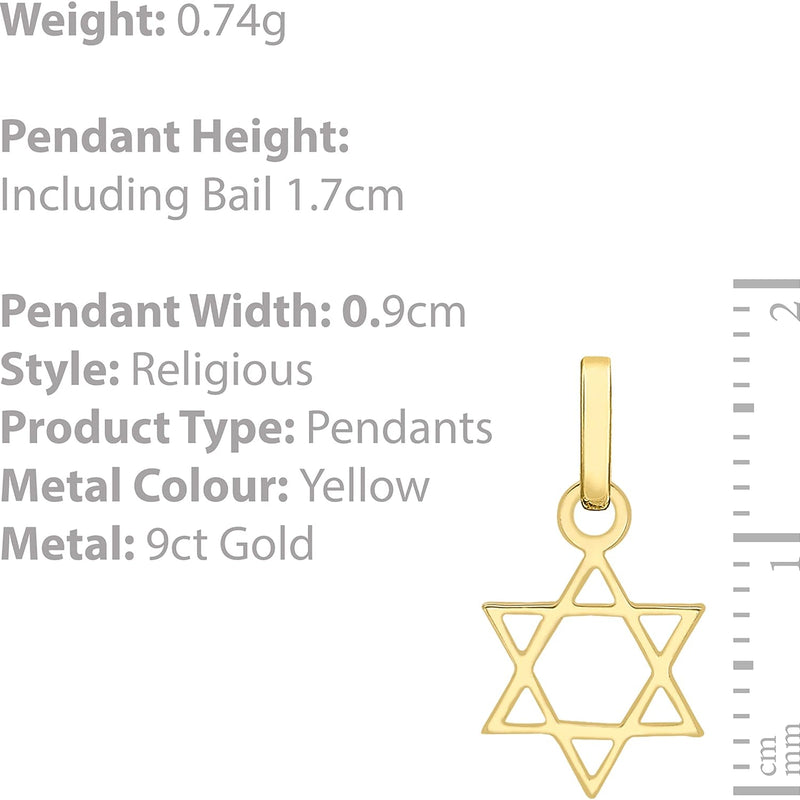 CARISSIMA Pendentif étoile de David en or jaune 9 carats pour femme – Chaîne non incluse