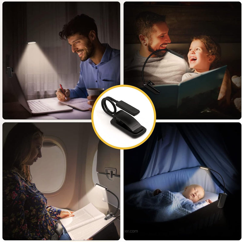 TEAMPD Lampe de Lecture,10 LEDs Liseuse Lampe Clip USB Rechargeable, 360°Cou Flexible, 3 Couleur & 100%-10% à Intensité Variable, Mini Veilleuse pour Lire au Lit,Enfant,Kindle,Voyage,Camping