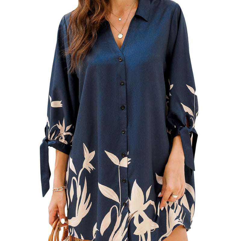 CUPSHE Women Long Sleeve Floral Button Down Shirt Dress