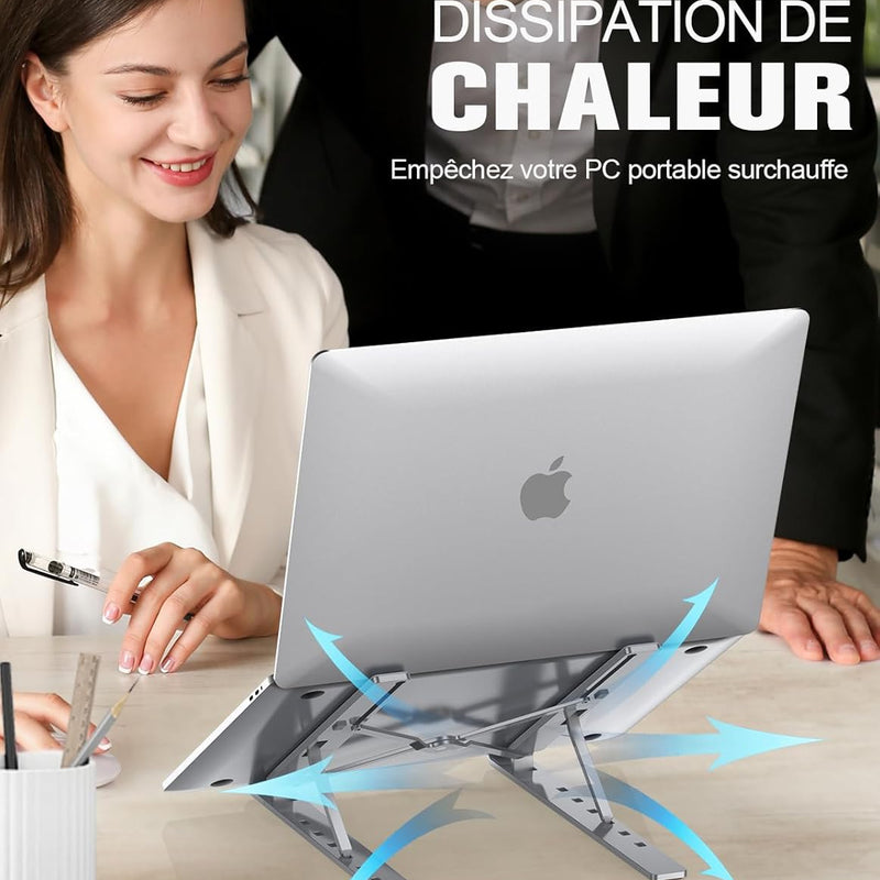 Babacom Support Ordinateur Portable, Support PC Portable à 5 Niveaux Réglables, Refroidisseur en Aluminium Ventilé Compatible avec MacBook, Lenovo, Autres Laptops Tablettes 10