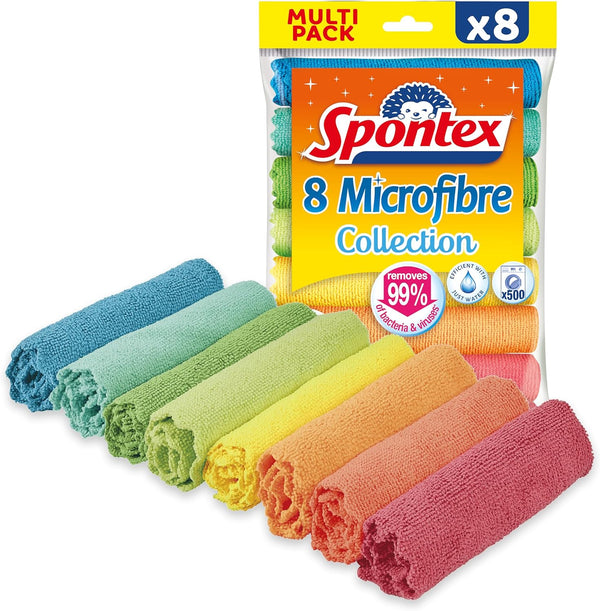 Spontex Microfibre Collection | Multi-Purpose Microfibre | 8 Microfibre Cleaning Cloths