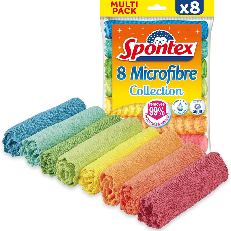 Spontex Microfibre Collection | Multi-Purpose Microfibre | 8 Microfibre Cleaning Cloths