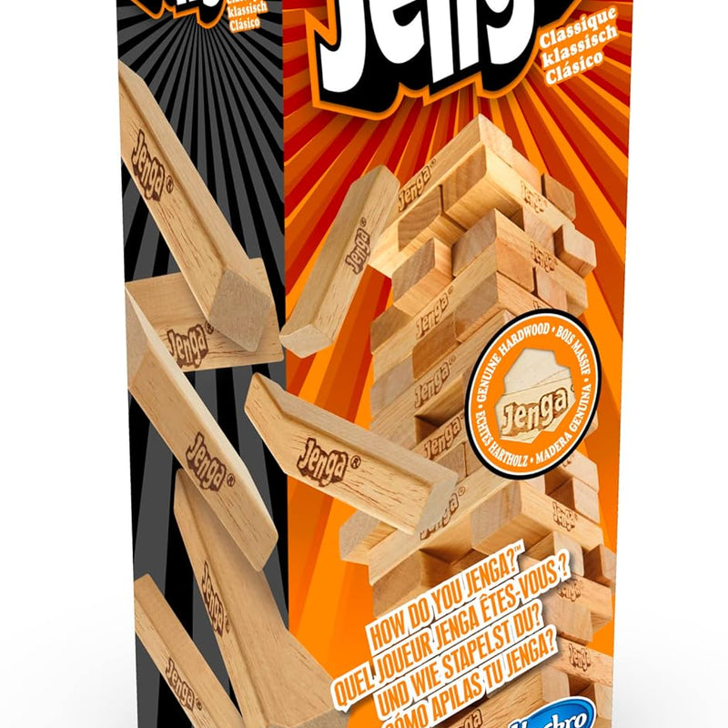 Hasbro Gaming Jenga, Jeu de société en Bois, Jeu de Voyage pour Enfant et familles, Version française, Jeux d'été, Idées Cadeaux d'anniversaire, À partir de 6 Ans