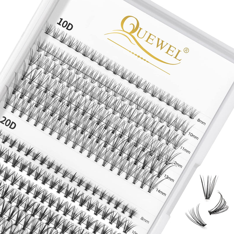 Individual-Lashes 144 Cluster-Lashes QUEWEL DIY Eyelash-Extensions-Kit, Clusters Eyelash Applicator, Cluster Lashes Bond and Seal Super Hold, Clusters Lash Glue Remover Easy to Remove(QU-RR-DH-01)