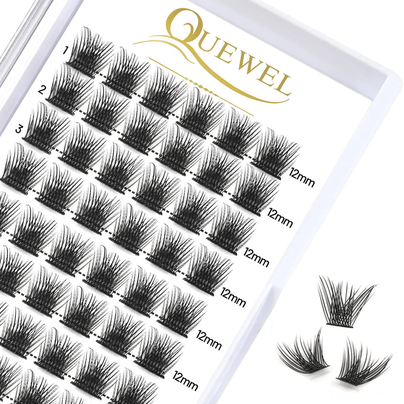 Individual-Lashes 144 Cluster-Lashes QUEWEL DIY Eyelash-Extensions-Kit, Clusters Eyelash Applicator, Cluster Lashes Bond and Seal Super Hold, Clusters Lash Glue Remover Easy to Remove(QU-RR-DH-01)