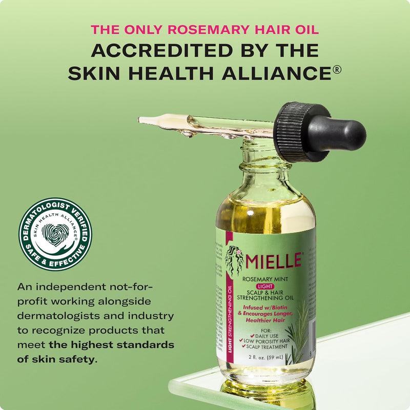 Mielle Organics Rosemary & Mint Light Hair Oil, Split Ends & Dry Scalp Treatment - Infused with Biotin & Essential Oils for Strengthening, Soothing, Moisturizing & Encouraging Longer Hair (2 Oz)