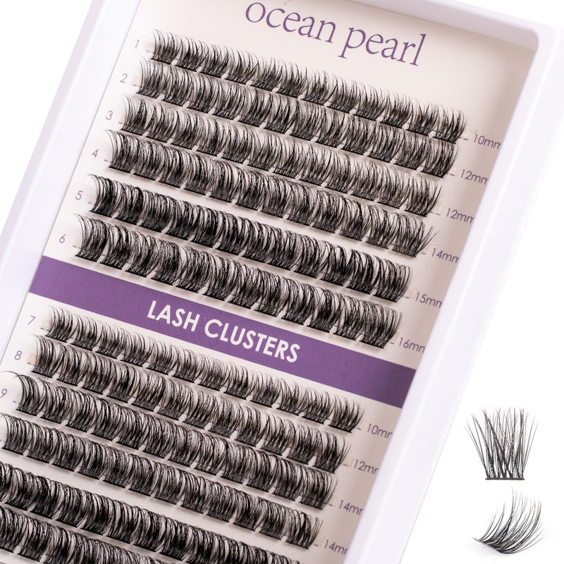 Ocean Pearl Cluster Lashes 144PCS Eyelashes 10-16mm Lash Clusters Fluffy Eyelash Extension Cluster Lashes Kit Individual Eyelash Lash Extensions Kit with Super Bond+Seal+Remover+Tweezer-DM01