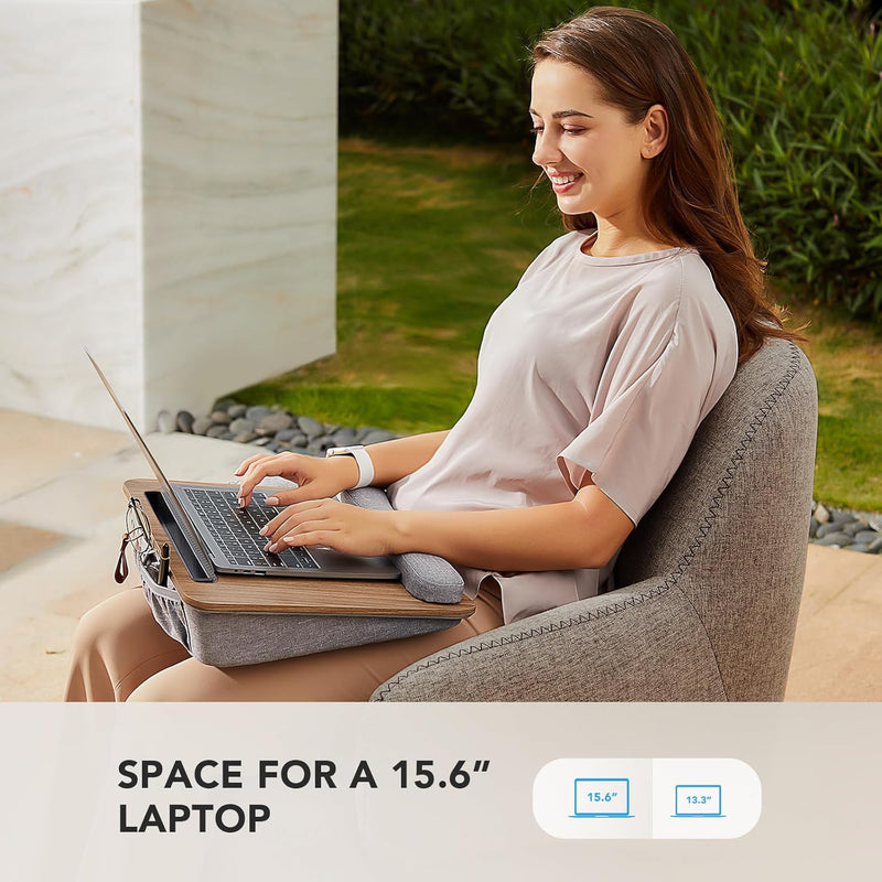 HUANUO Laptop Desk Convient à Un Ordinateur Portable, Bureau Portable avec Coussin d'oreiller, Bande antidérapante et Fonction de Stockage pour Les étudiants de Bureau à Domicile(16,5'×11,8')
