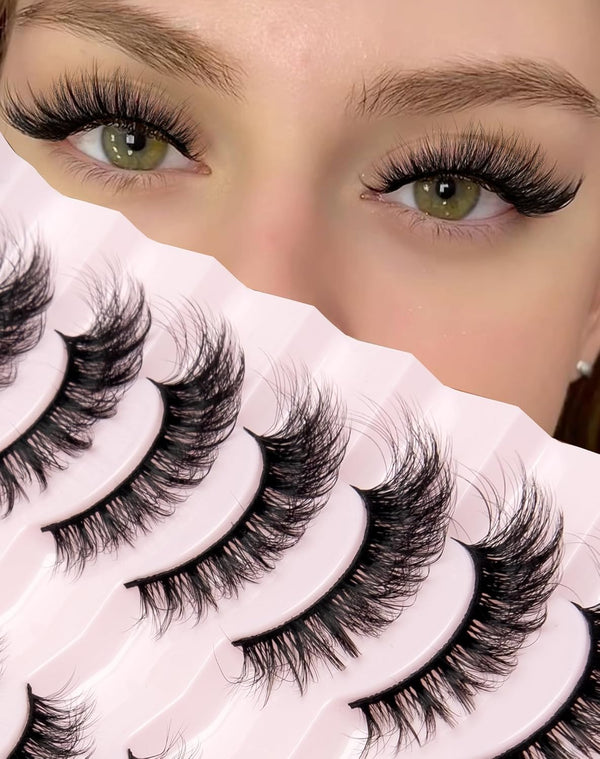 Onlyall False Lashes Cat Eye Strip False Eyelashes Fake Lash Volume Soft Faux Mink Eyelash Wispy Look Fluffy Foxeye Lash 7 Pair 16MM A04