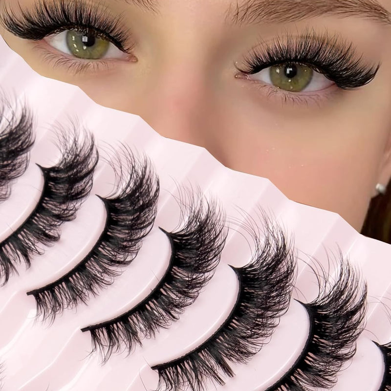 Onlyall False Lashes Cat Eye Strip False Eyelashes Fake Lash Volume Soft Faux Mink Eyelash Wispy Look Fluffy Foxeye Lash 7 Pair 16MM A04