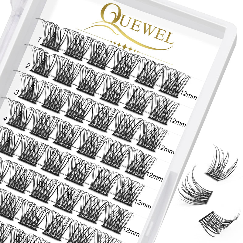Individual-Lashes 144 Cluster-Lashes QUEWEL DIY Eyelash-Extensions-Kit, Clusters Eyelash Applicator, Cluster Lashes Bond and Seal Super Hold, Clusters Lash Glue Remover Easy to Remove(QU-RR-DH-01)