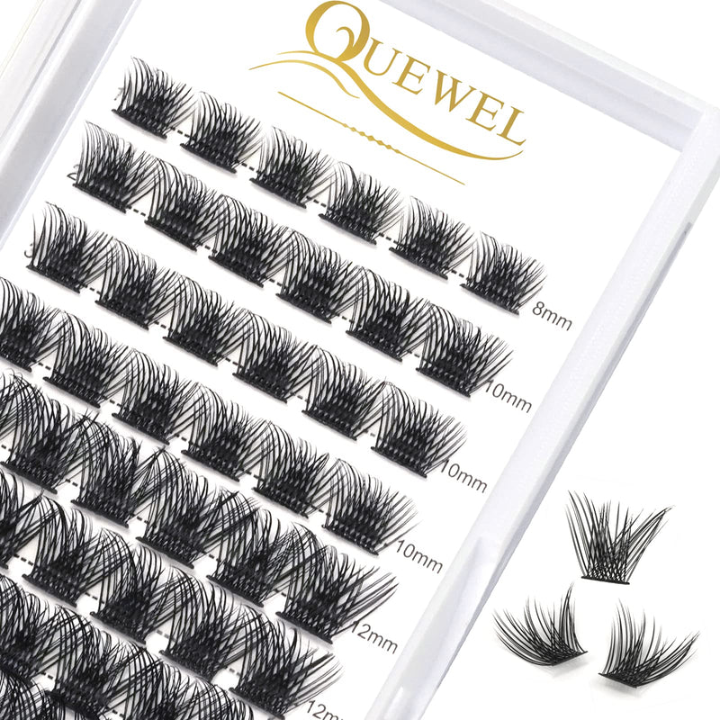 Individual-Lashes 144 Cluster-Lashes QUEWEL DIY Eyelash-Extensions-Kit, Clusters Eyelash Applicator, Cluster Lashes Bond and Seal Super Hold, Clusters Lash Glue Remover Easy to Remove(QU-RR-DH-01)