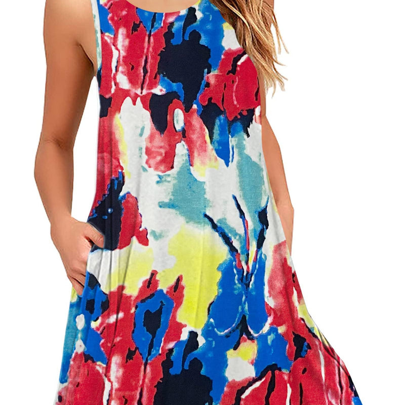 AUSELILY Robes d'été pour Femme Robe plissée sans Manches Décontractée pour Femme avec Poche