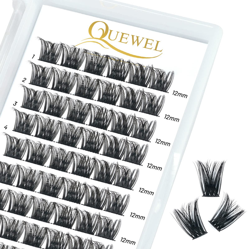 Individual-Lashes 144 Cluster-Lashes QUEWEL DIY Eyelash-Extensions-Kit, Clusters Eyelash Applicator, Cluster Lashes Bond and Seal Super Hold, Clusters Lash Glue Remover Easy to Remove(QU-RR-DH-01)