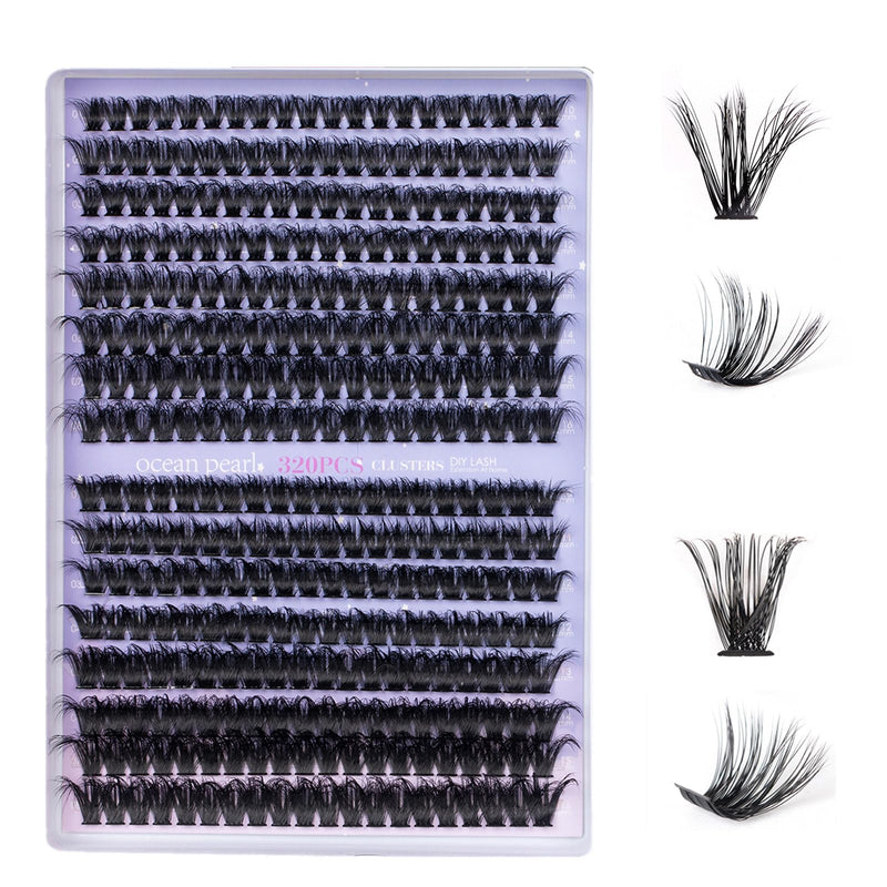 Ocean Pearl Cluster Lashes 144PCS Eyelashes 10-16mm Lash Clusters Fluffy Eyelash Extension Cluster Lashes Kit Individual Eyelash Lash Extensions Kit with Super Bond+Seal+Remover+Tweezer-DM01