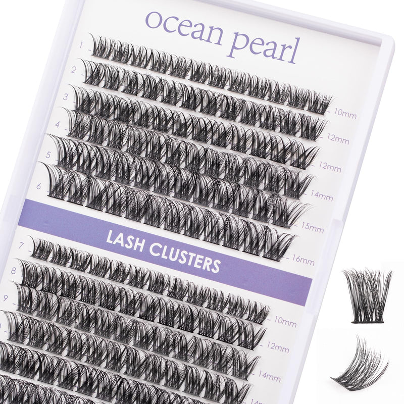 Ocean Pearl Cluster Lashes 144PCS Eyelashes 10-16mm Lash Clusters Fluffy Eyelash Extension Cluster Lashes Kit Individual Eyelash Lash Extensions Kit with Super Bond+Seal+Remover+Tweezer-DM01
