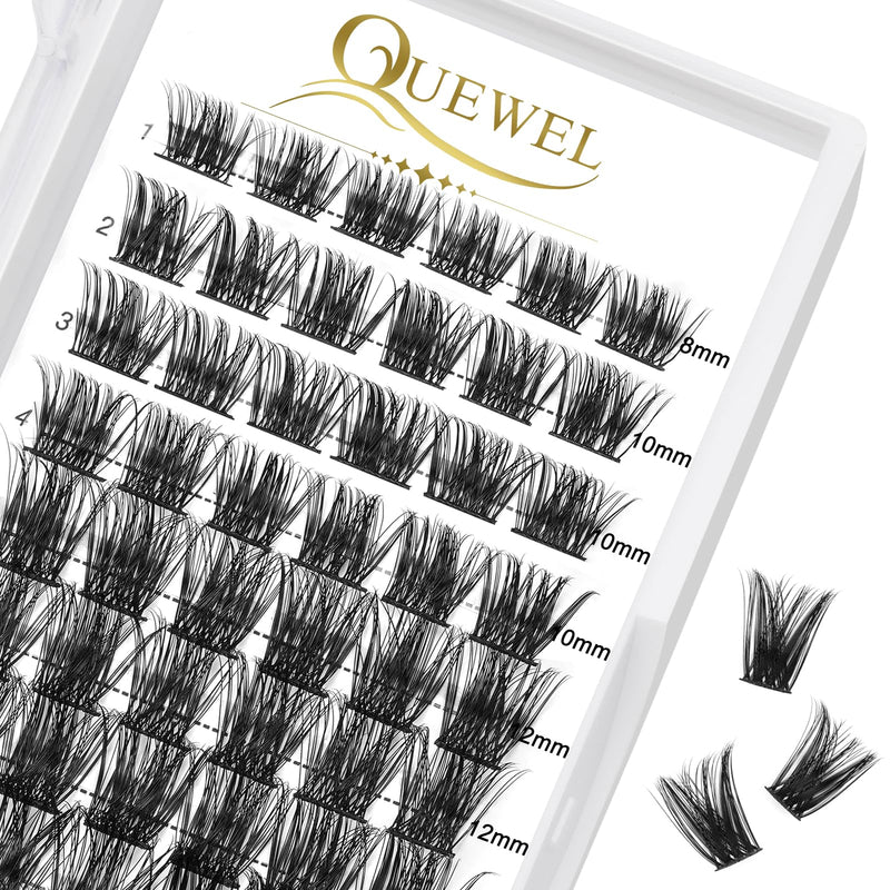 Individual-Lashes 144 Cluster-Lashes QUEWEL DIY Eyelash-Extensions-Kit, Clusters Eyelash Applicator, Cluster Lashes Bond and Seal Super Hold, Clusters Lash Glue Remover Easy to Remove(QU-RR-DH-01)