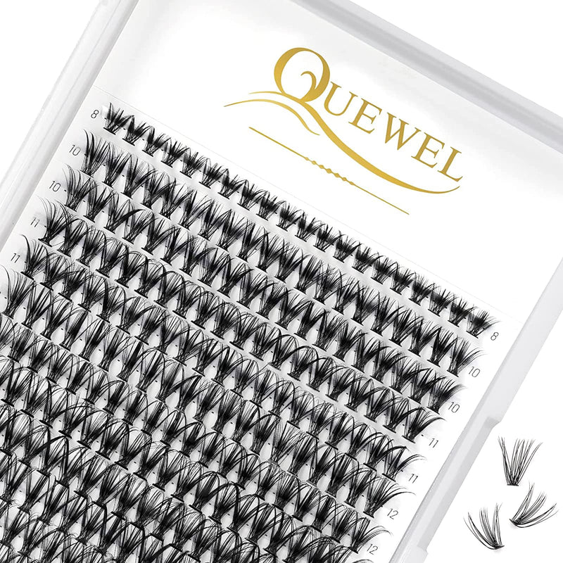 Individual-Lashes 144 Cluster-Lashes QUEWEL DIY Eyelash-Extensions-Kit, Clusters Eyelash Applicator, Cluster Lashes Bond and Seal Super Hold, Clusters Lash Glue Remover Easy to Remove(QU-RR-DH-01)