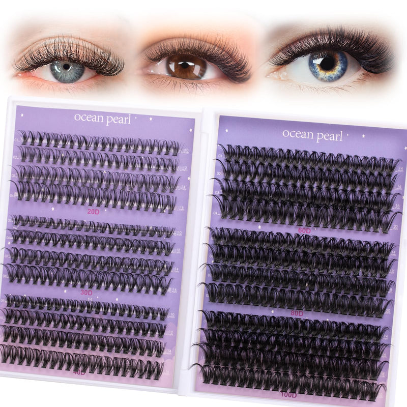 Ocean Pearl Cluster Lashes 144PCS Eyelashes 10-16mm Lash Clusters Fluffy Eyelash Extension Cluster Lashes Kit Individual Eyelash Lash Extensions Kit with Super Bond+Seal+Remover+Tweezer-DM01